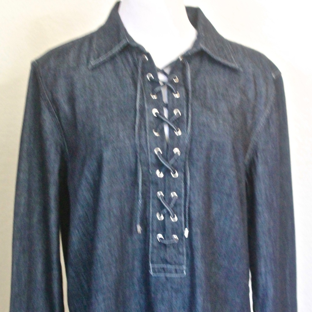 RALPH LAUREN WOMANS BLOUSE BLUE JEAN LACE UP S NEW